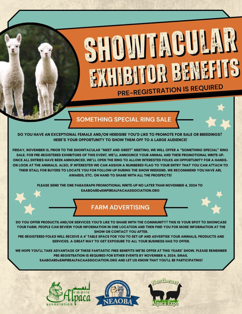 Exhibitor benefits at Alpaca Showtacular 2024